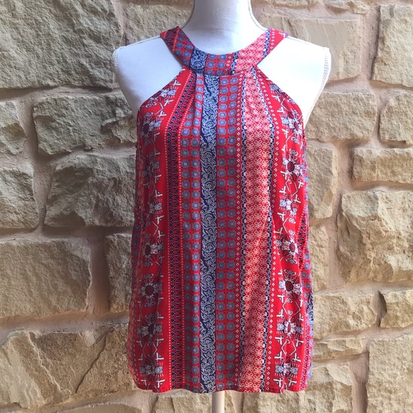 miami Tops - Boho Francesca’s Red Sleeveless Summer Top Small